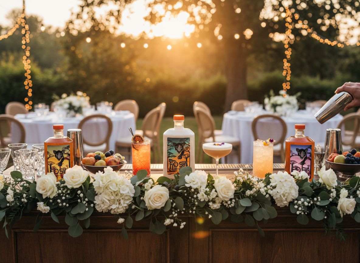Vin d'honneur élégant avec coupes en cristal et créations FOSA